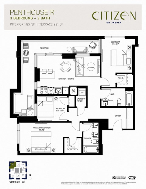 3 bed 2 bath Penthouse R at Citizen on Jasper, Edmonton, T5K 0M5